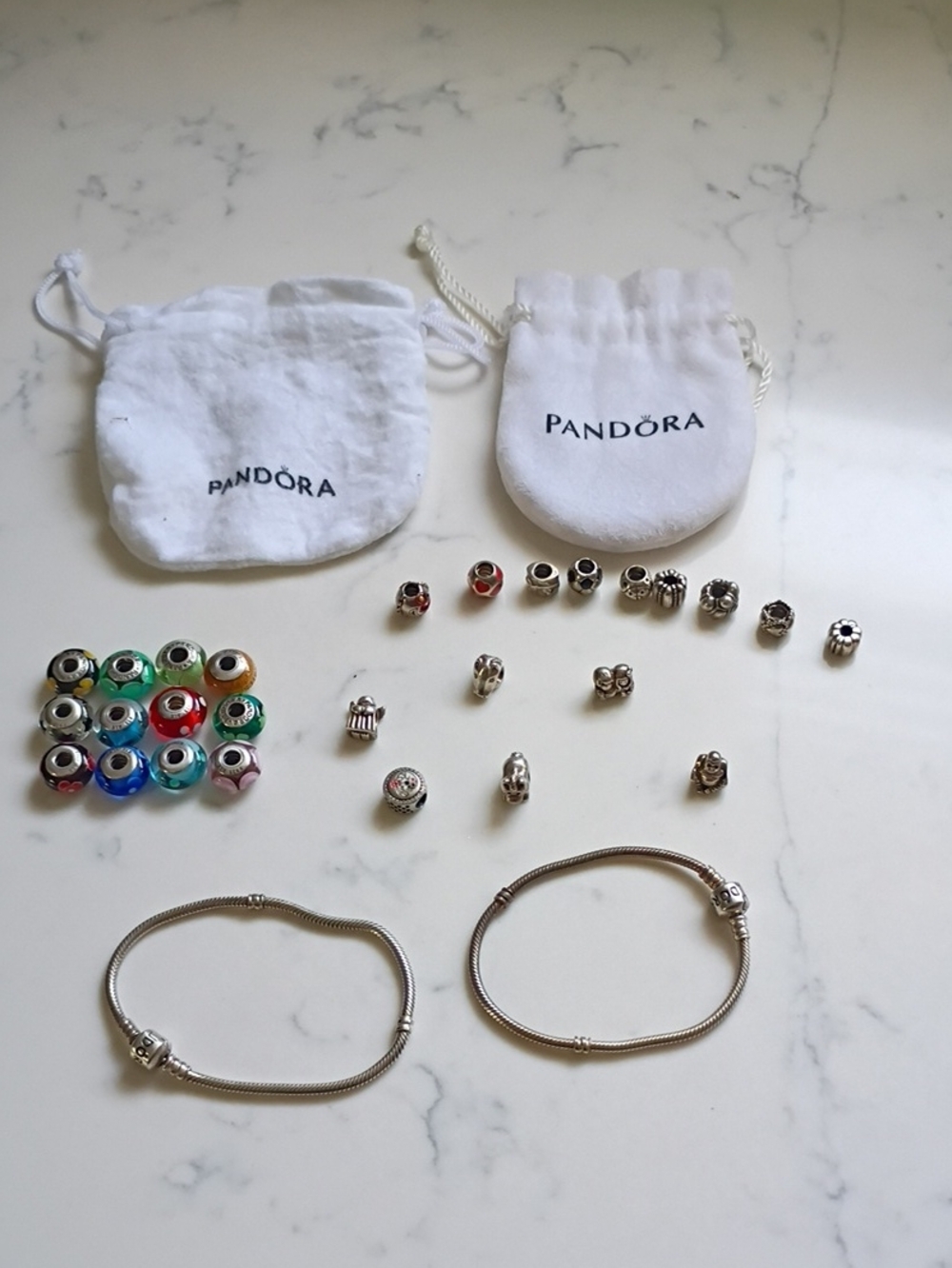 Pandora  Silver Bracelets with Multicolor Glass Charm Set